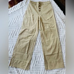 everlane button fly flare khaki wide leg pants tan size 4 high waisted aritzia
